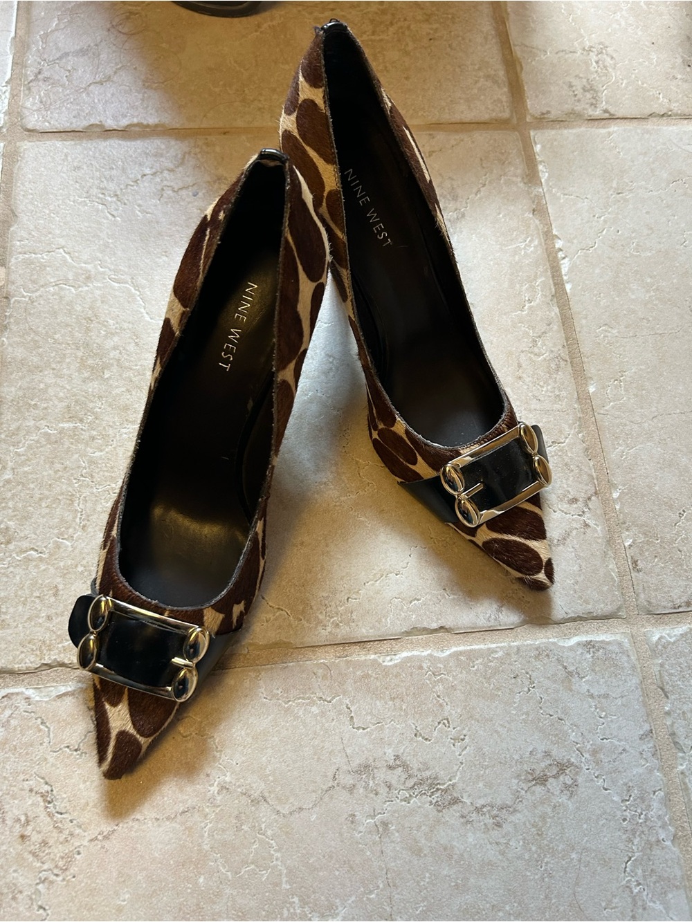 Nine West Brown and Black Giraffe-Print Pointed Toe Heels